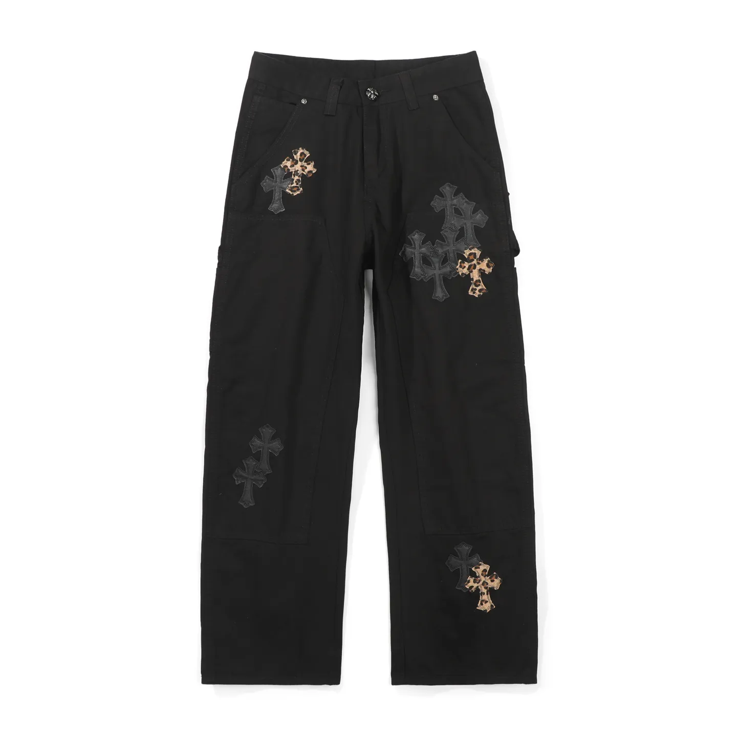 P270 Chrome Hearts Leopard Print Jeans with Black Leather and Wooden Leather Elements Washed Jeans Authentically Restore the Ultimate Vintage Texture Three-Dimensional Fit Loose and Comfortable Not Slimming Appearing Tall and Slim Made by Manufacturers Original Quality Control Same Style for Men and Women Can Be Matched with Couples Versatile Recommendations Must-Have Jeans for All Seasons Fashionistas Have Been Disappointed From the Quality Selection of Fabrics, Cutting of Details, and Matching of Patterns, Everything Is Impeccable! The upper body is so handsome when worn...it can be easily worn by men, women and children! The craftsmanship is made of heavy-duty washed pure cotton denim fabric. After washing, it is soft and thick and looks very stylish when worn. Color: black Size: 28 30 32 34 36